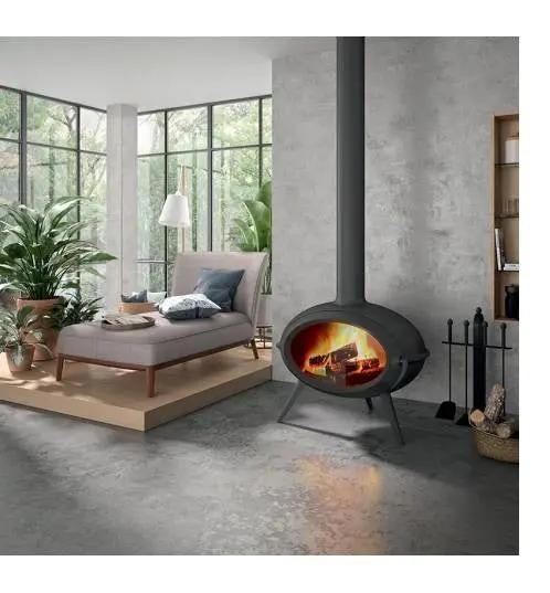 Poêle à bois Invicta Brio 7 kW – Design moderne sur 3 pieds, fonte anthracite, bûches 50 cm INVICTA